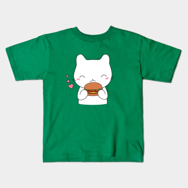 Cute cat on burger T-Shirt Kids T-Shirt by happinessinatee